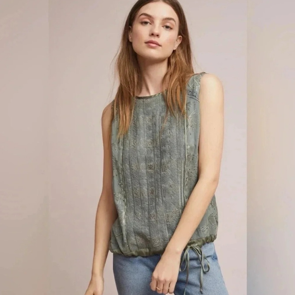 NWT Tiny by Anthropologie Addison Embroidered Green Sleeveless Top Sz L